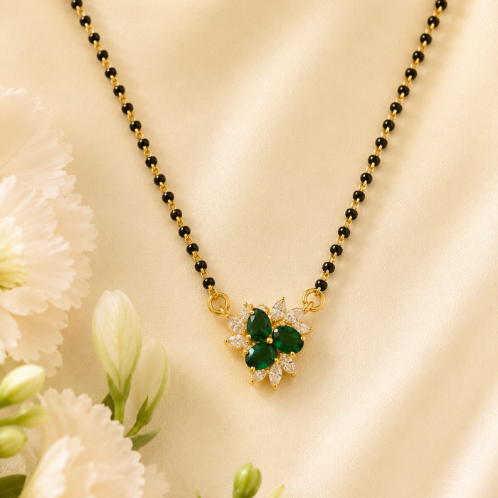 Emerald Floral Black Bead Chain