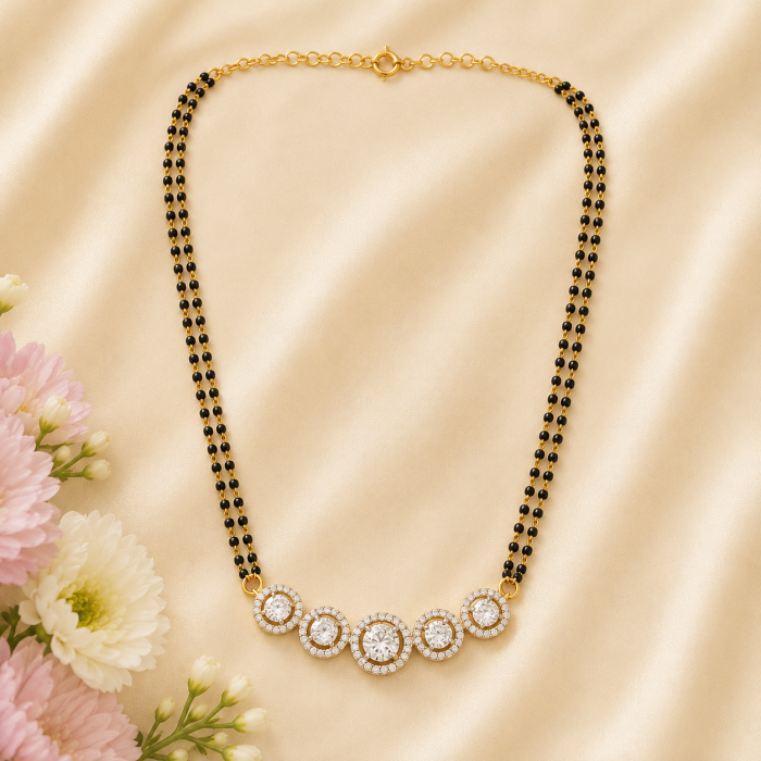 Double-Strand Black Bead Chain – Five Stone Pendant
