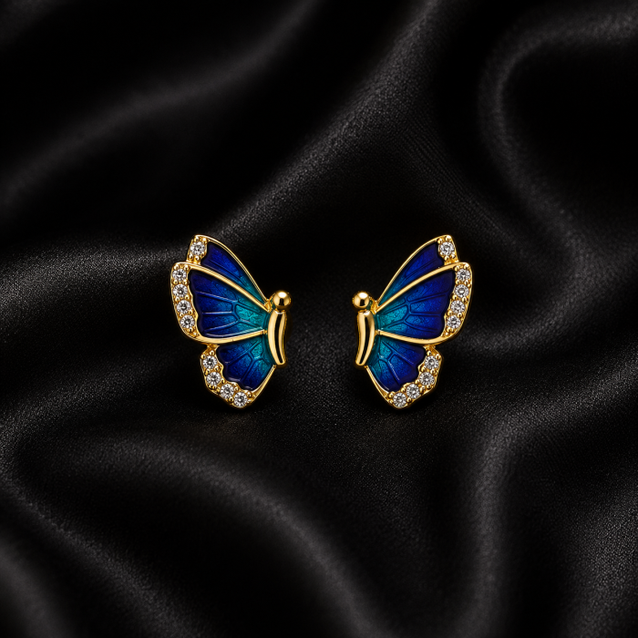 Blue Butterfly Crystal Stud Earrings