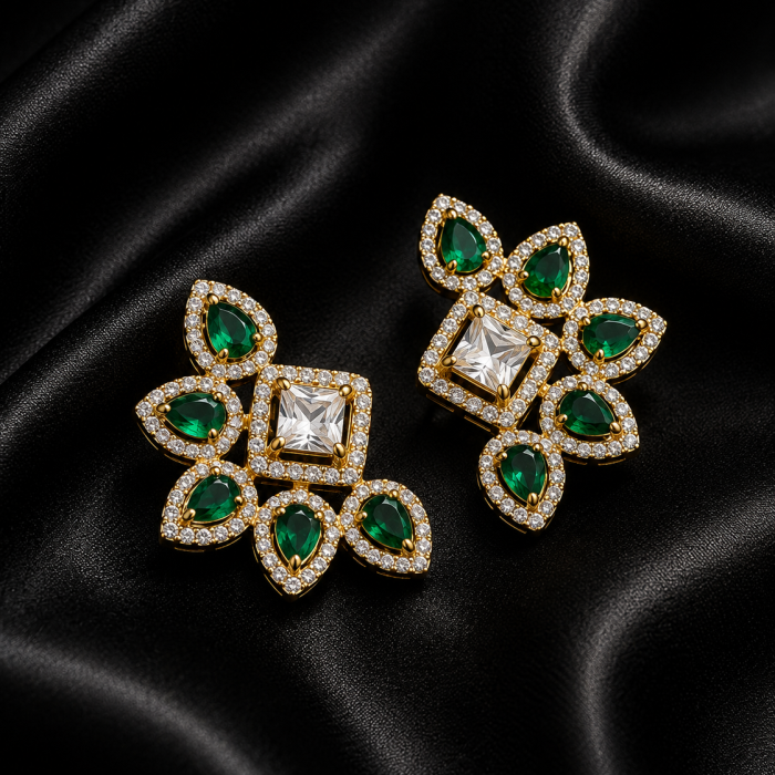 Emerald Petal Cluster Stud Earrings