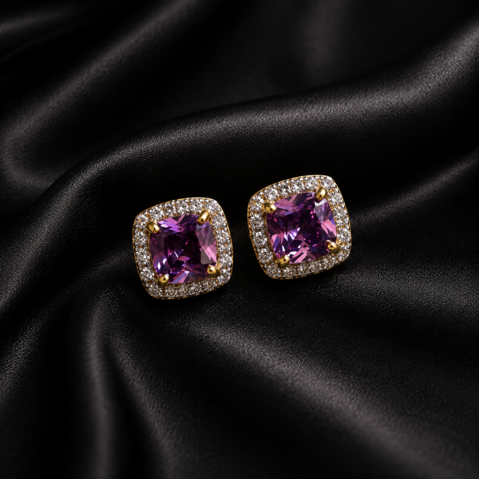 Amethyst Cushion Cut Halo Stud Earrings