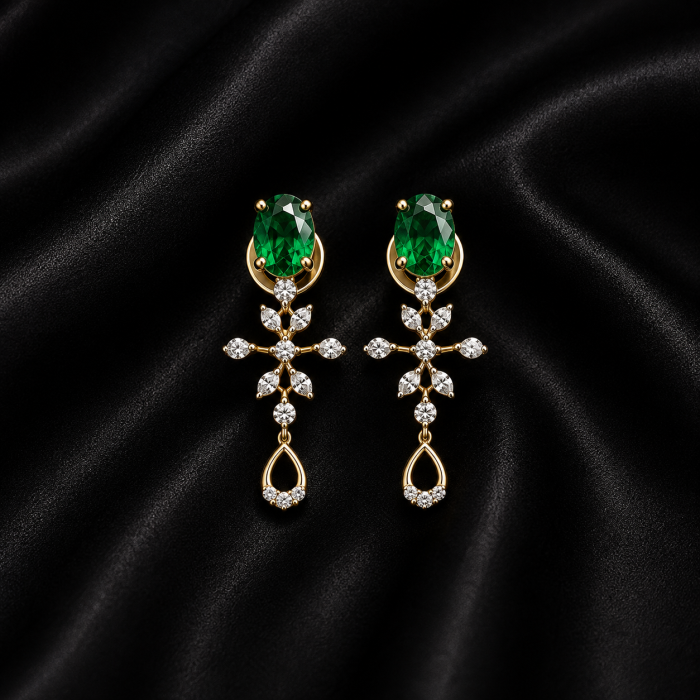 Emerald Floral Cross Drop Earrings