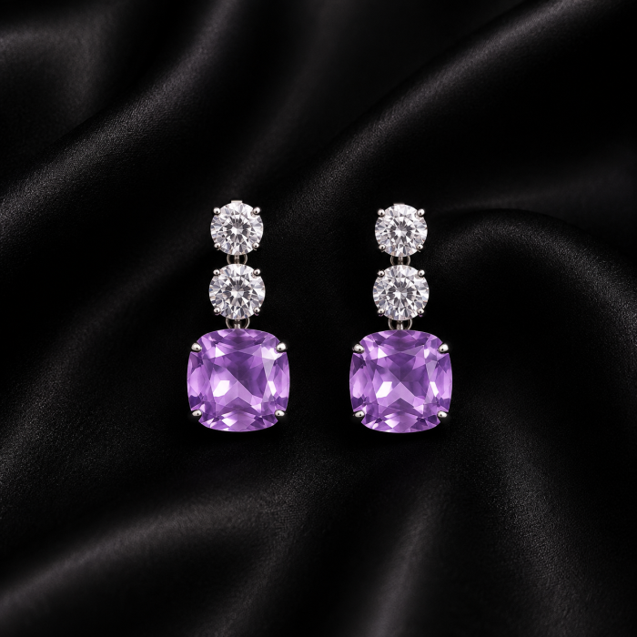 Amethyst Cushion-Cut Double Drop Earrings
