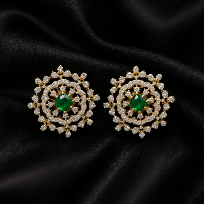 Emerald Floral Halo Stud Earrings