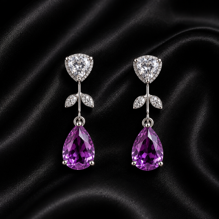 Purple teardrop dangle earrings