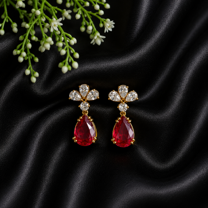 Elegant Red Teardrop Floral Earrings
