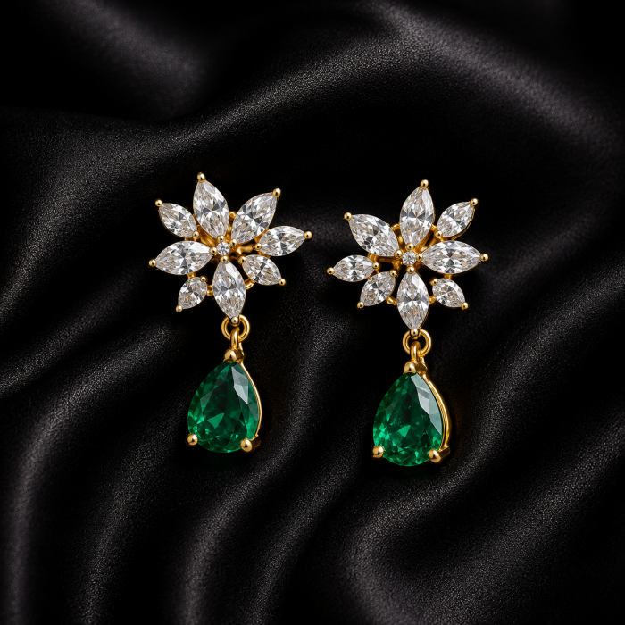 Emerald Green Floral Drop Earrings