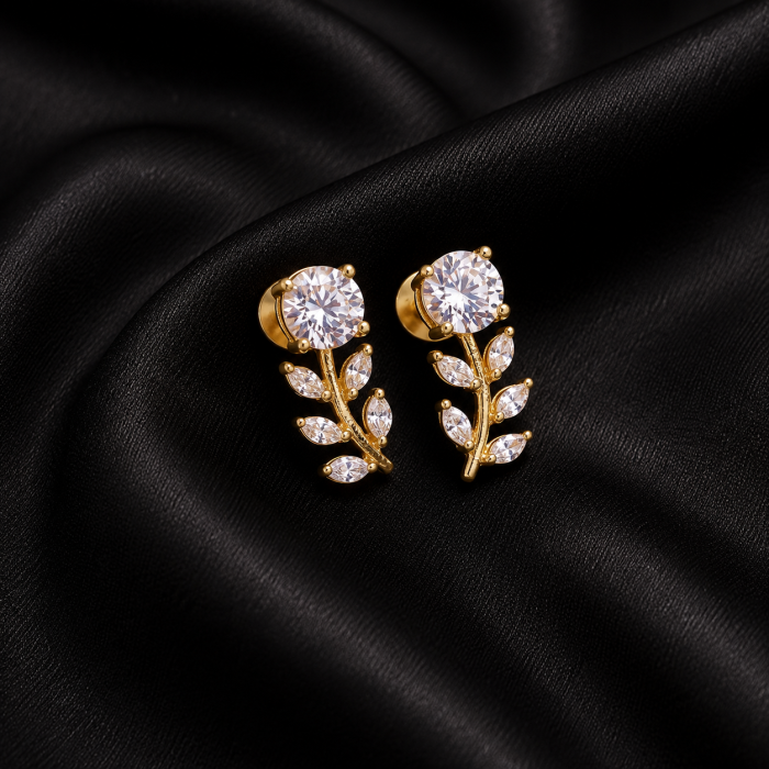 Golden Vine Crystal Stud Earrings