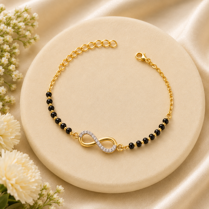 Black Beads Infinity Charm Bracelet
