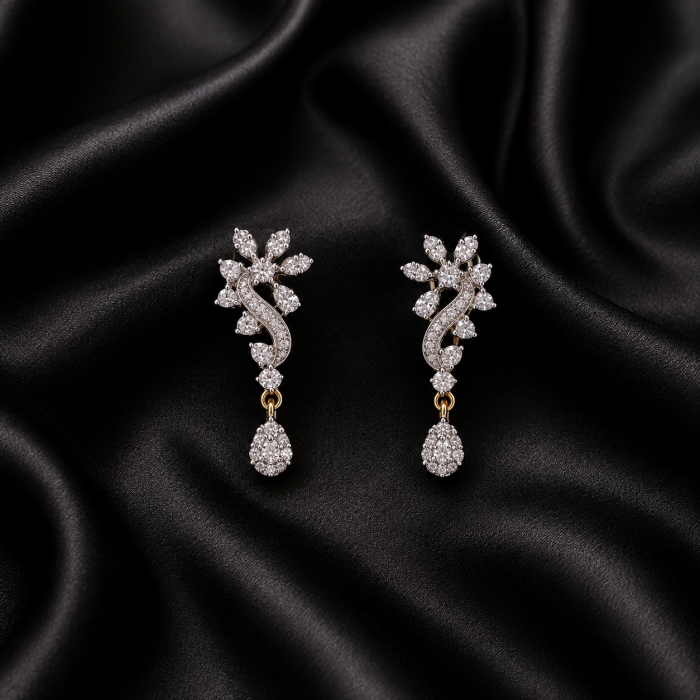 Floral Swirl Crystal Drop Earrings