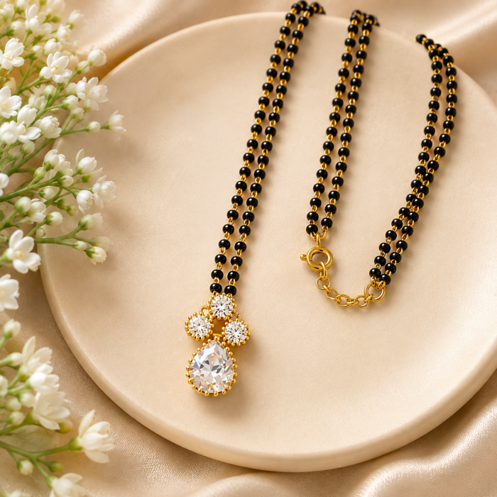 Double Strand Black Beads Crystal Pendant Chain