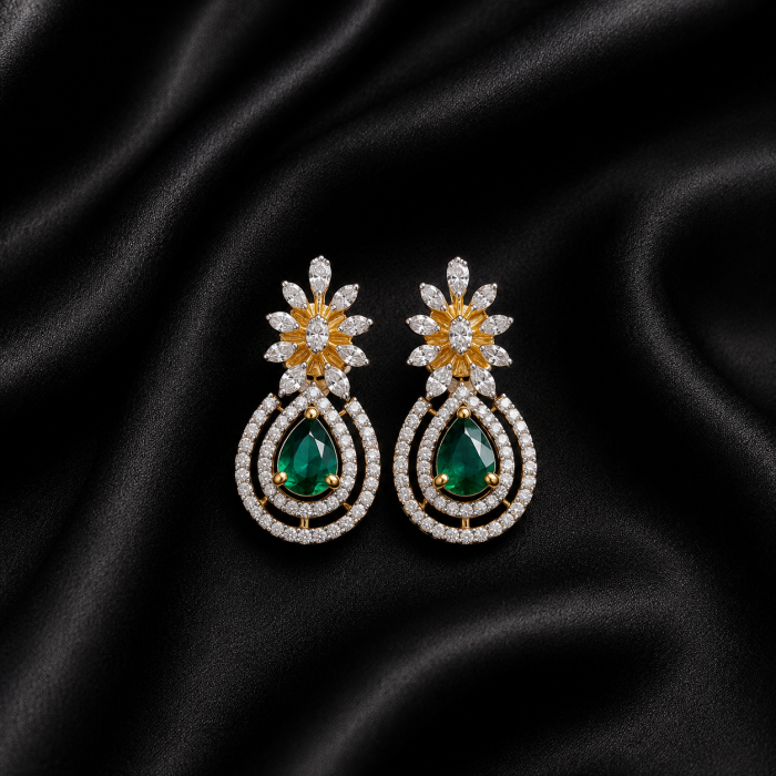 Emerald Floral Teardrop Earrings