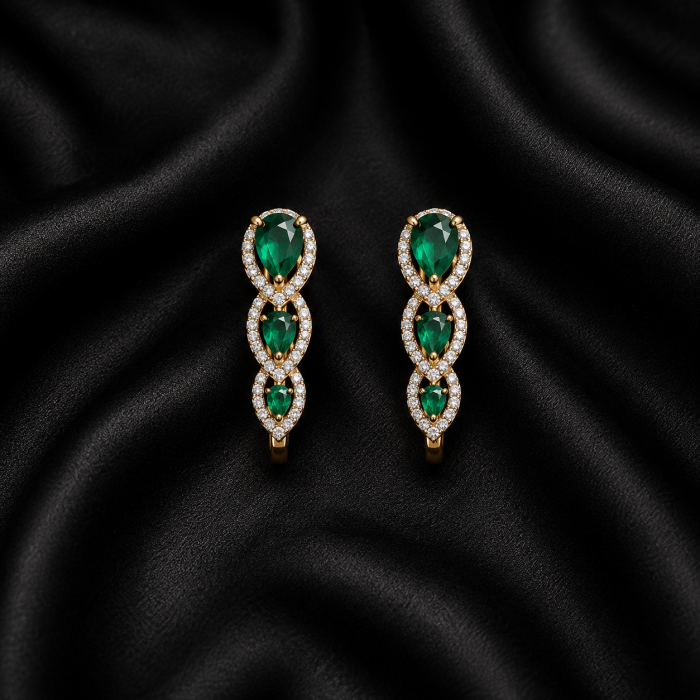 Emerald Triple Oval Crystal Earrings