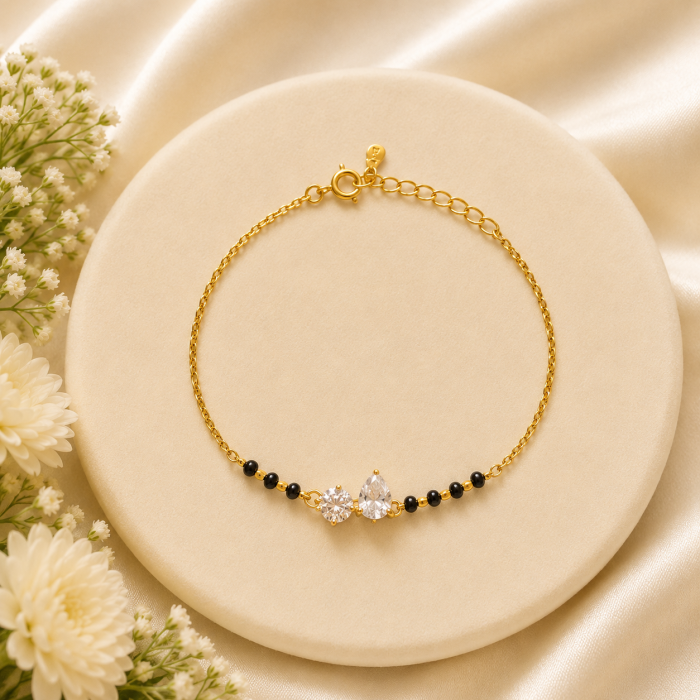 Black Beads Crystal Drop Bracelet