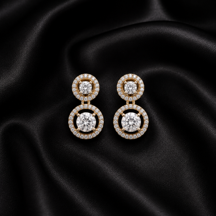 Dual Circle Crystal Drop Earrings