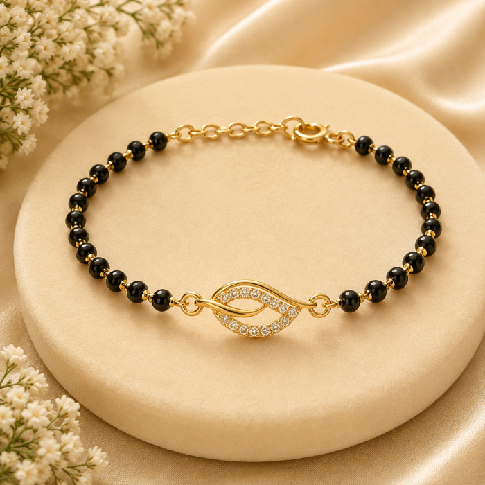 Black Beads Double Loop Crystal Bracelet